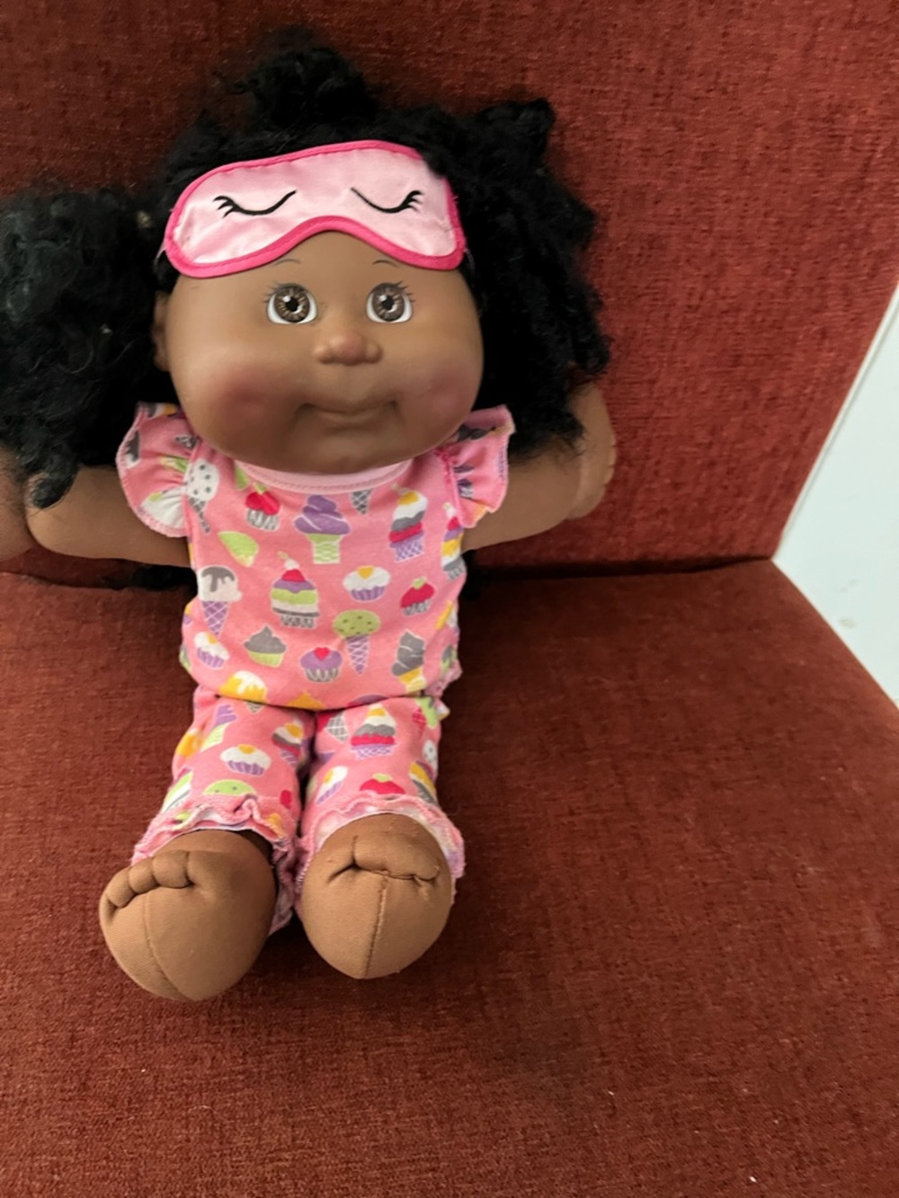 Cabbage Doll in Pink Cupcake Pajamas with Sleep Mask